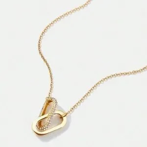 Gold Plated Stainless Steel Link Pendant Necklace With Cz